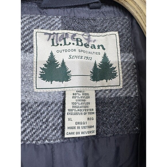 VTG LL Bean Insulated Wool Gray Plaid Coat Mens size XL - Picture 7 of 8